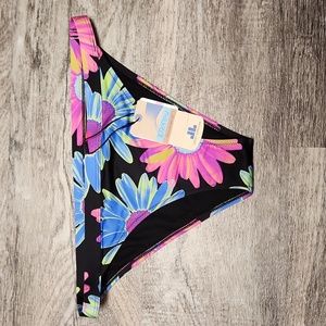 NWT Quicksilver black pink floral bikini bottoms